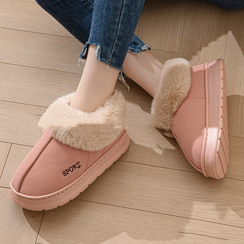 Cozy Plush Soft Slippers Shoes For Women Non-Slip Platform Shoes With Faux Fur Lining Mute Sole And Comfortable Fit For Indoor Wear